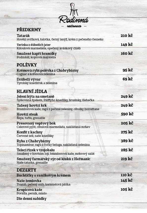 menu Rodinna restaurace Chotyně